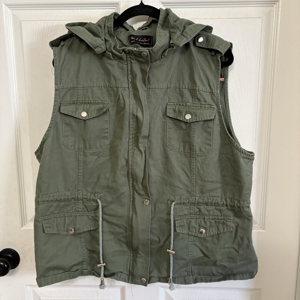 Pink Label Social Club Vest 3X Army Green Hooded Cinch Waist Zip Utility Pockets